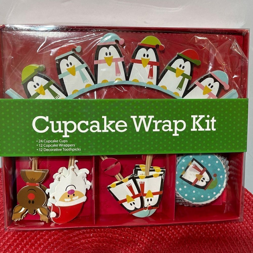 Penguin Cupcake Wrap Kit with Liners, Wraps and Toppers set of 48 NWT